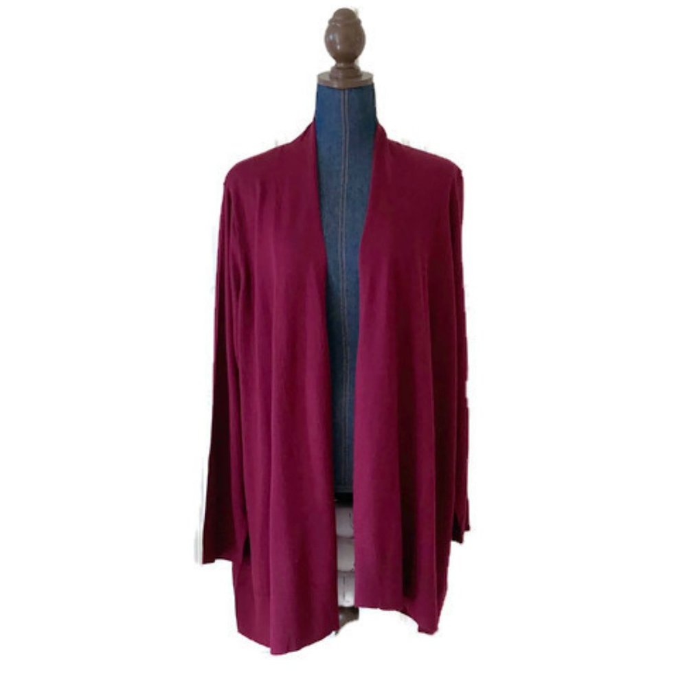 susan graver womens open front cardigan red maroon burgundy 2X soft stretchy new